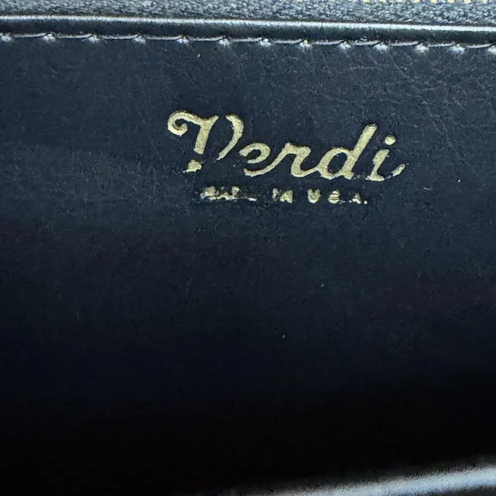 Vintage Verdi Top Handle Bag Womens Small Black Floral Jacquard Leather USA